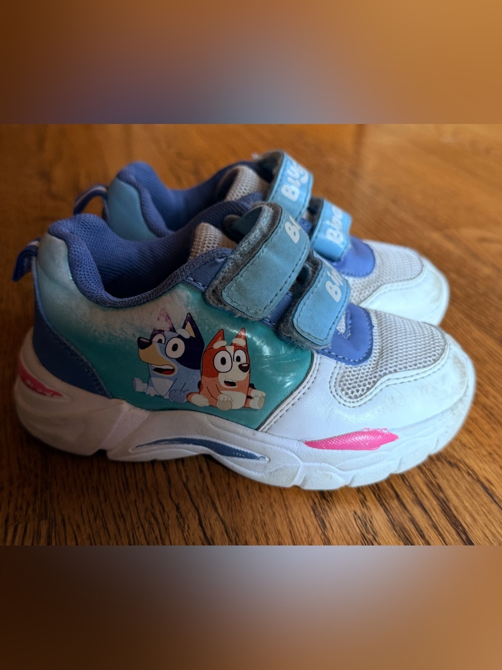 Kids Blue and White Bluey and Bingo Velcro Sneakers